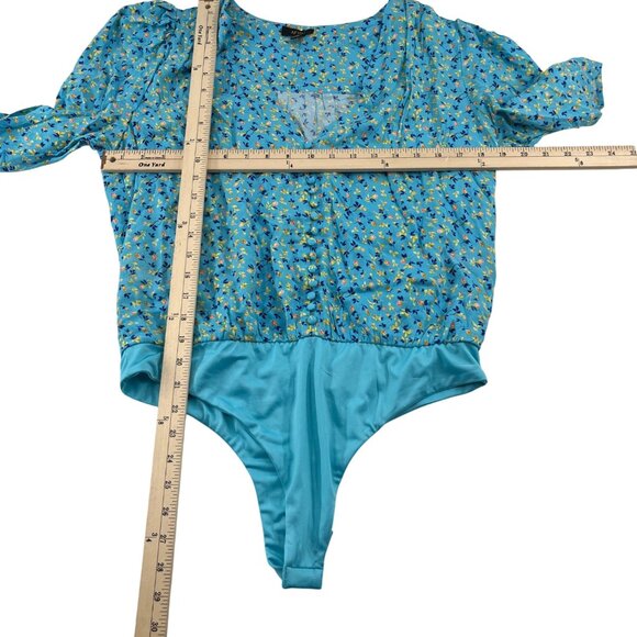 AFRM XL Blue Floral Bodysuit Womens Short Sleeve Button-Front - Picture 3 of 5